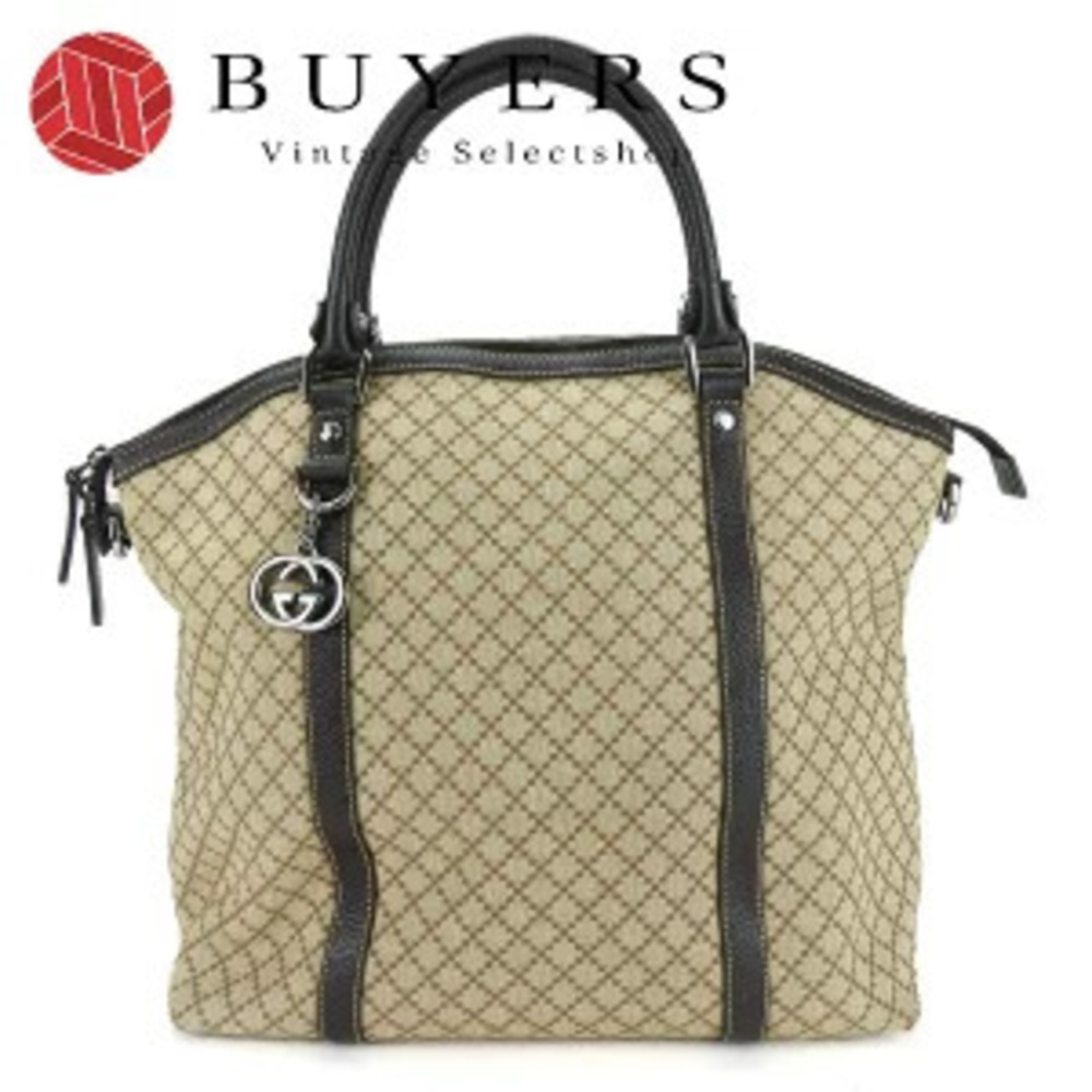 Gucci handbag Diamante canvas leather beige dark brown interlocking G